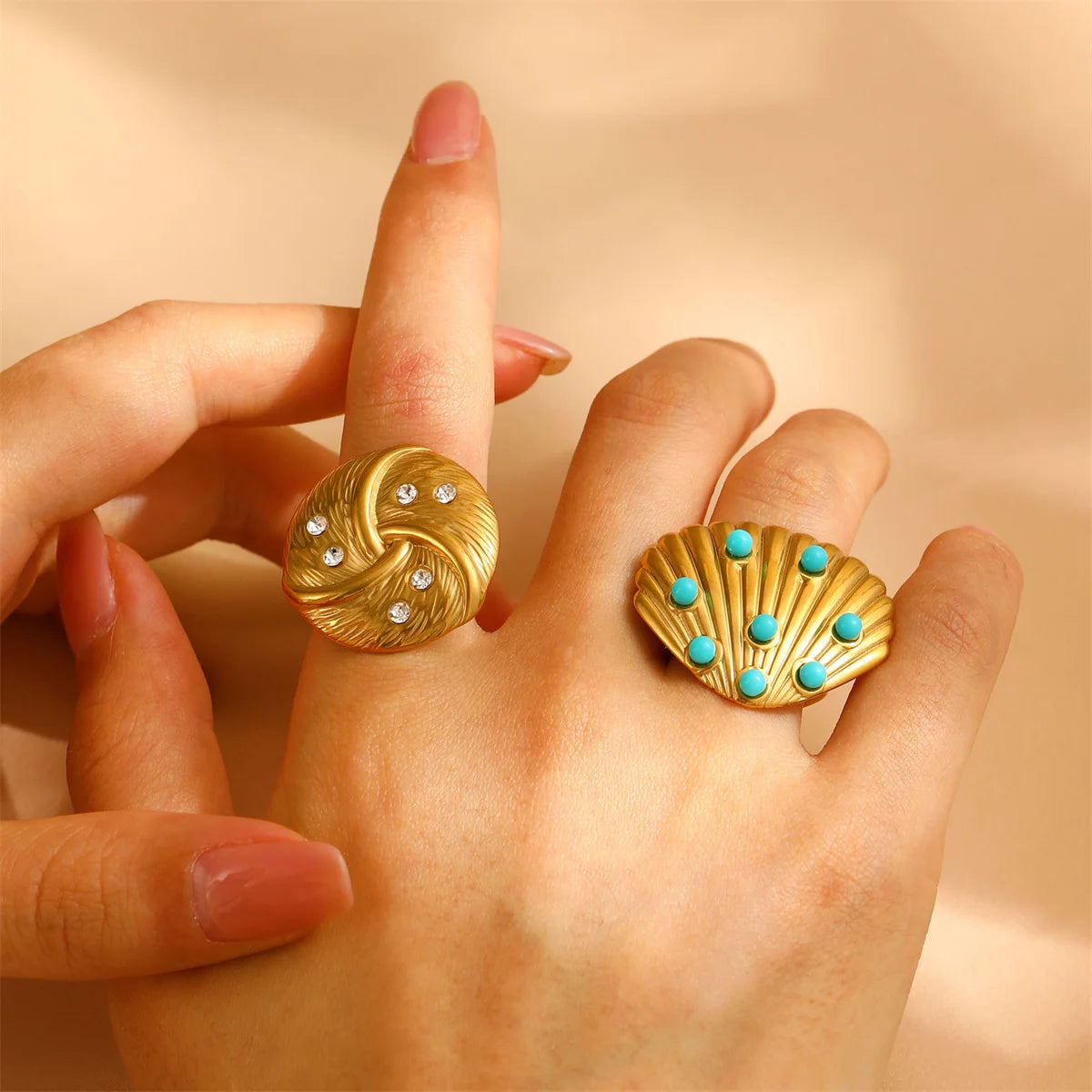 Exaggerated Stainless Steel Big Round/Shell Rings for Women Trendy Ladies Waterproof Large Finger Ring Wholesale Fashion Jewelry