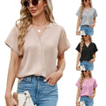 2025 Summer New Office Comfort V-Neck Cardigan Top for Women Breathable Solid Pattern Polyester Knitted Casual