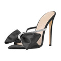 Plus Size Elegant Bow Tie Crystal Chain Pointed Toe Stiletto Heel Mules Party High Heels Sandals