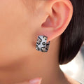 Two Tone Silver Plated Double Sided Cubic Zirconia Rectangle Leopard Hoop Earrings for America Russia Women Engagement Party