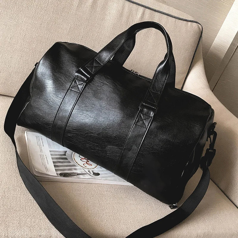 Wholesale Fashion Cylindrical Leisure PU Zipper Closure Travel Duffel Bag Custom Large Capacity Gym Mountaineering Black Unisex MegaBDM