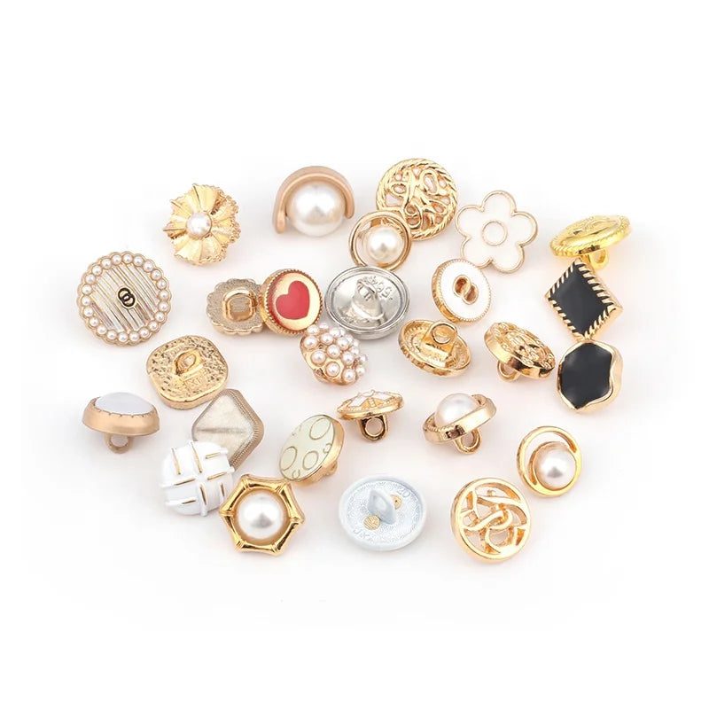 Eco-friendly Oil Seal Hollow Metal Alloy Shank Pearl Buttons Elegant for Shirt and Dress