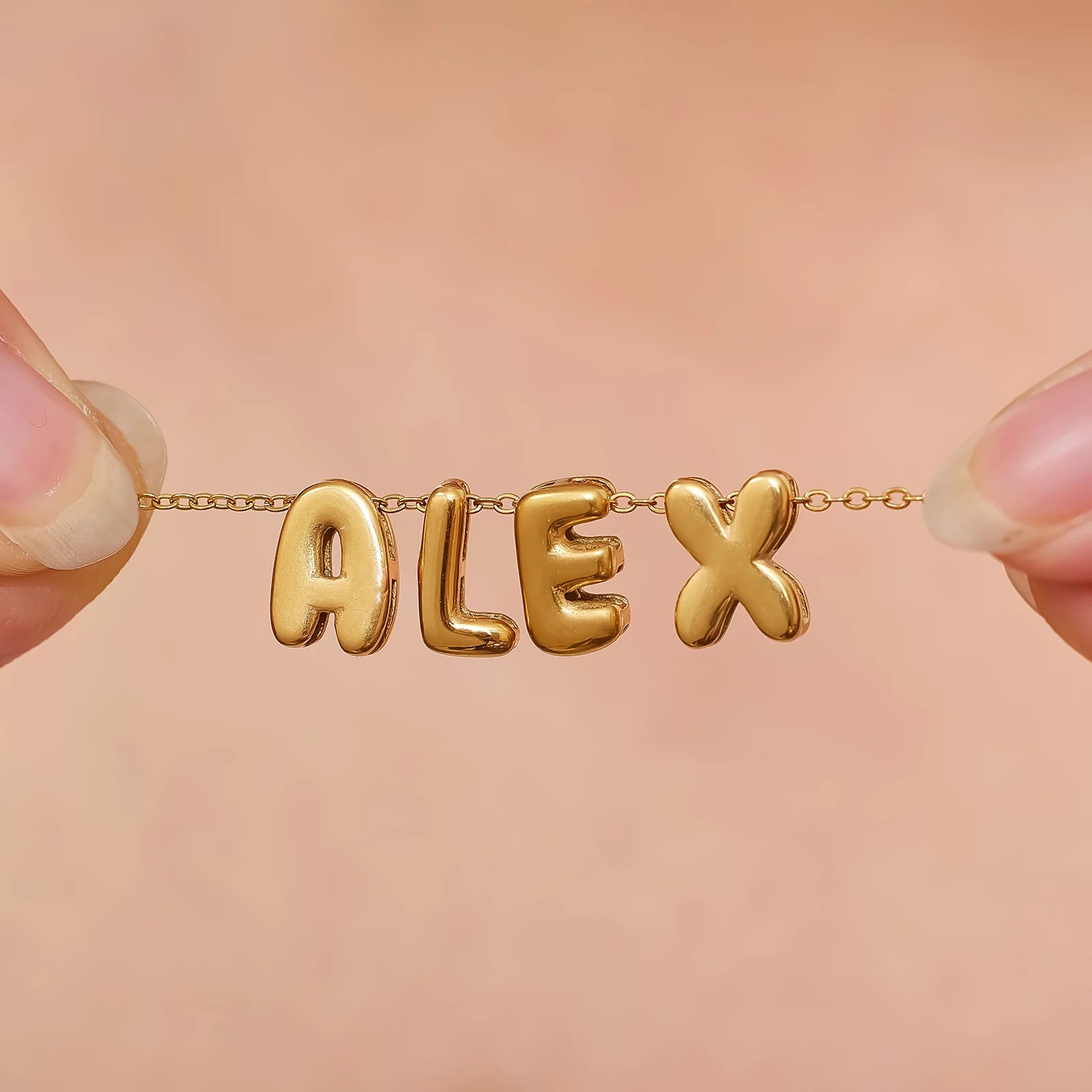 Stainless Steel Custom Jewelry Collier En Acier Inoxydable Mini Bubble Ballon Initial Personalized Bubble Name Necklace Women