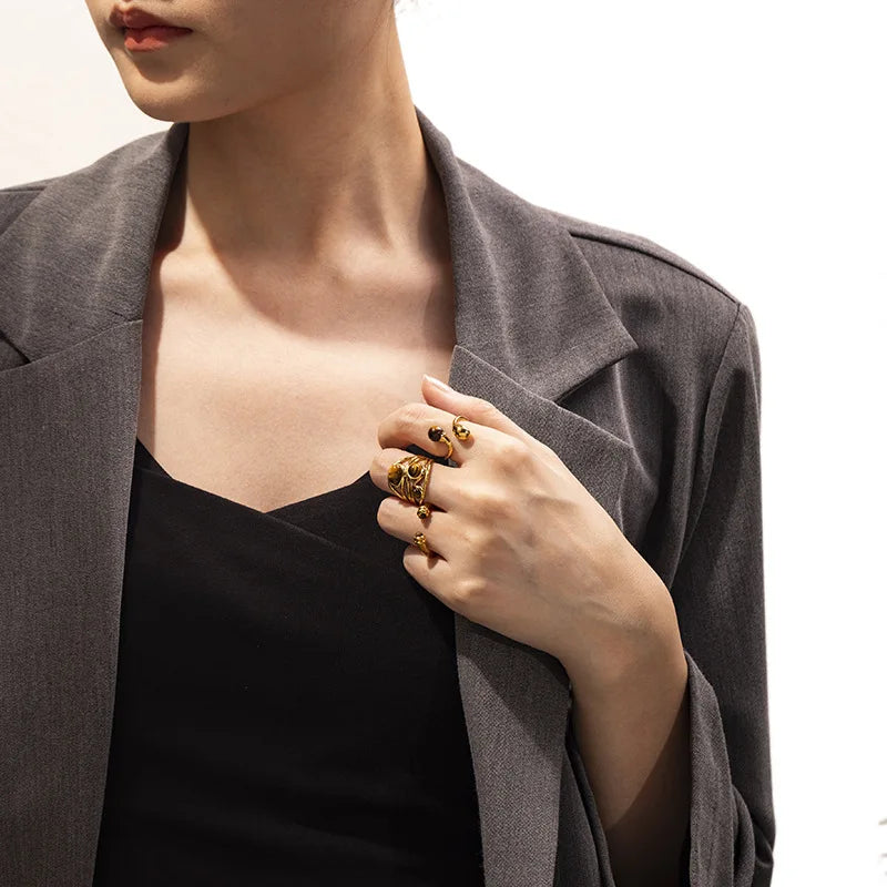 Open Ring 18K Gold Plated Chunky Stainless Steel Ring for Wedding Engagement Party or Gift