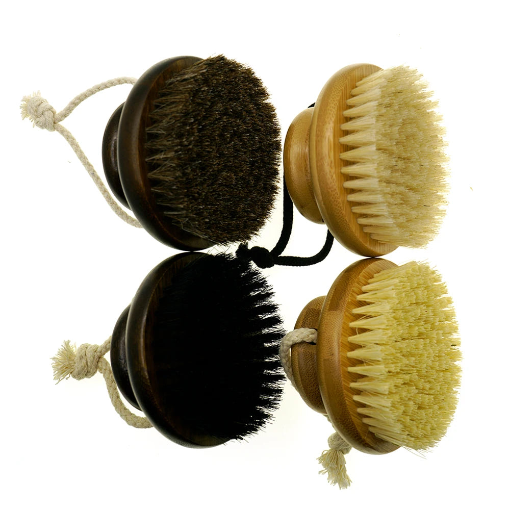 Women's Natural Horse Hair  Round Sisal Vegan Bristle Bath Brush Wooden Dry Body Scrubber Eco-Friendly Bath Brushes & Sponges