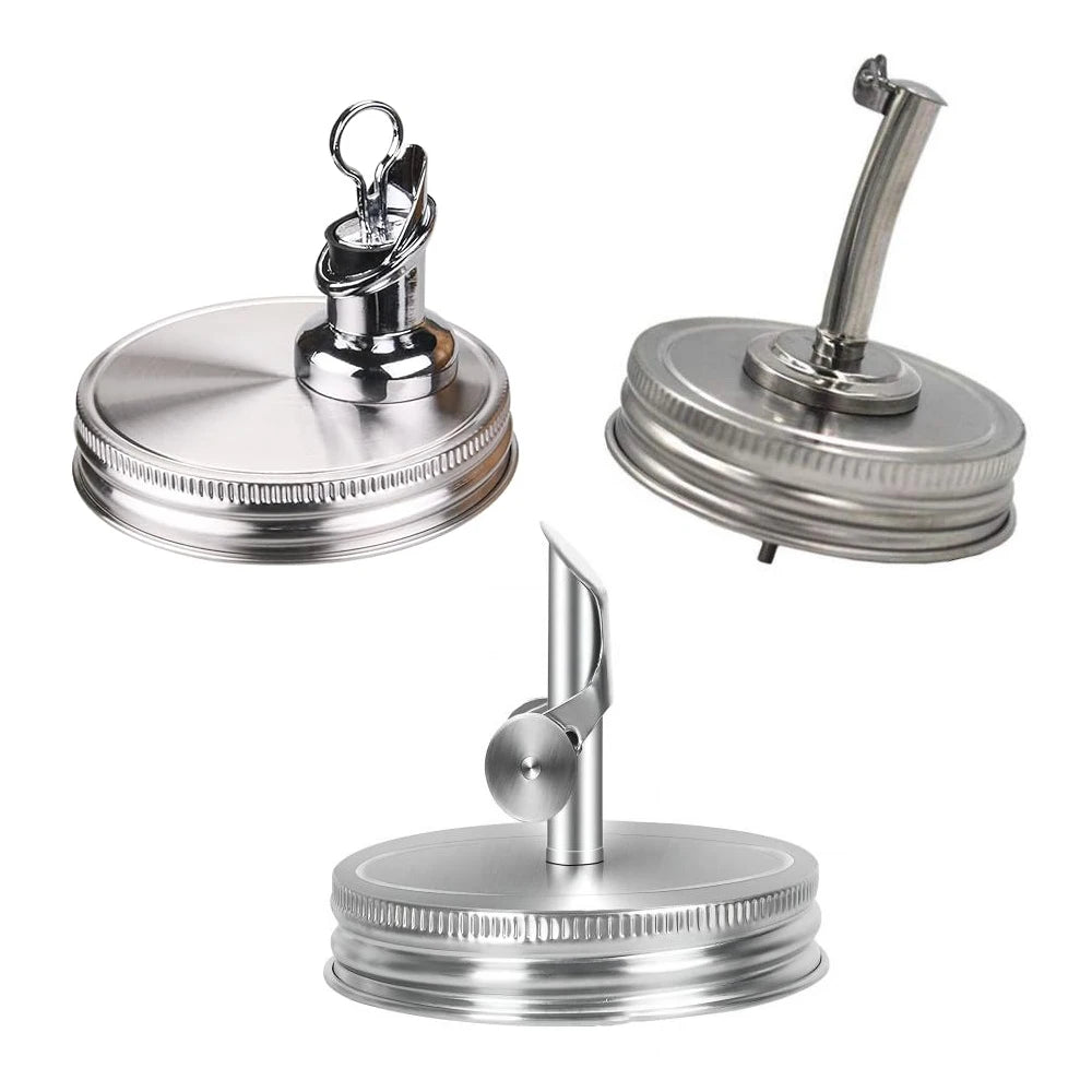 Wholesale Stainless Steel Spout Pourer with Aluminum Lid Set 70mm 86mm Mouth for Glass Coffee Syrup Olive Oil Mason Jar