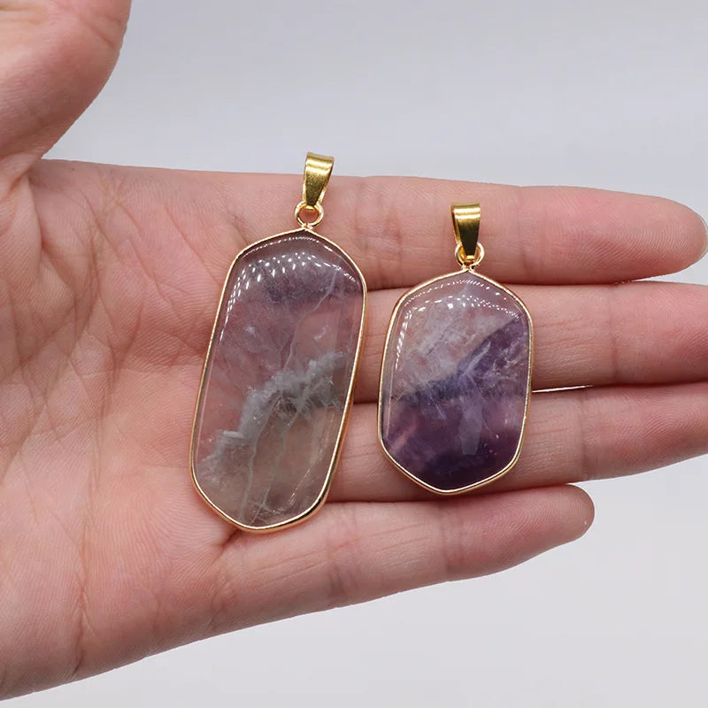 Handmade Reiki Chakra Pendant Necklace with Natural Amethyst Gold Copper Edge Vintage Style Quartz for Jewelry Making