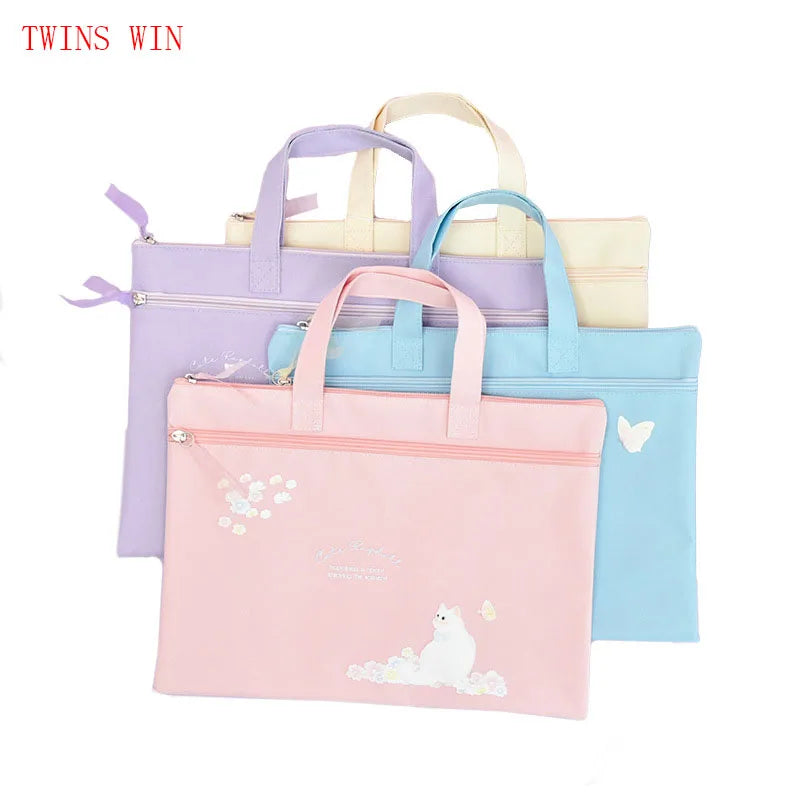 Portable File Bag B4 Double Student Large Capacity Multi-layer Canvas Women's Simple Portable Document Bag698