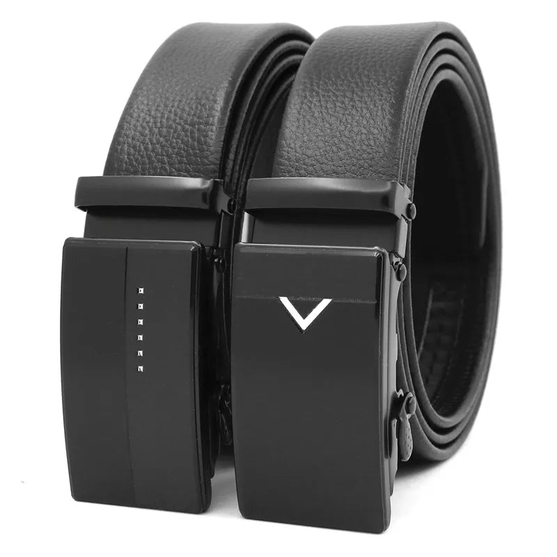 LQbelt Wholesale New Automatic Buckle Belt Adjustable Fashion Business Men Black PU Leather Belts Male