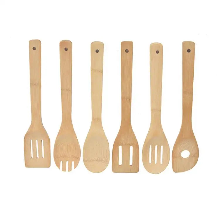 Flat Large Long Handle Kitchen Tool Utensils Wooden Scraper Slotted Spatula Serving Beech Wood Pot Bamboo Spoon Set for Cooking