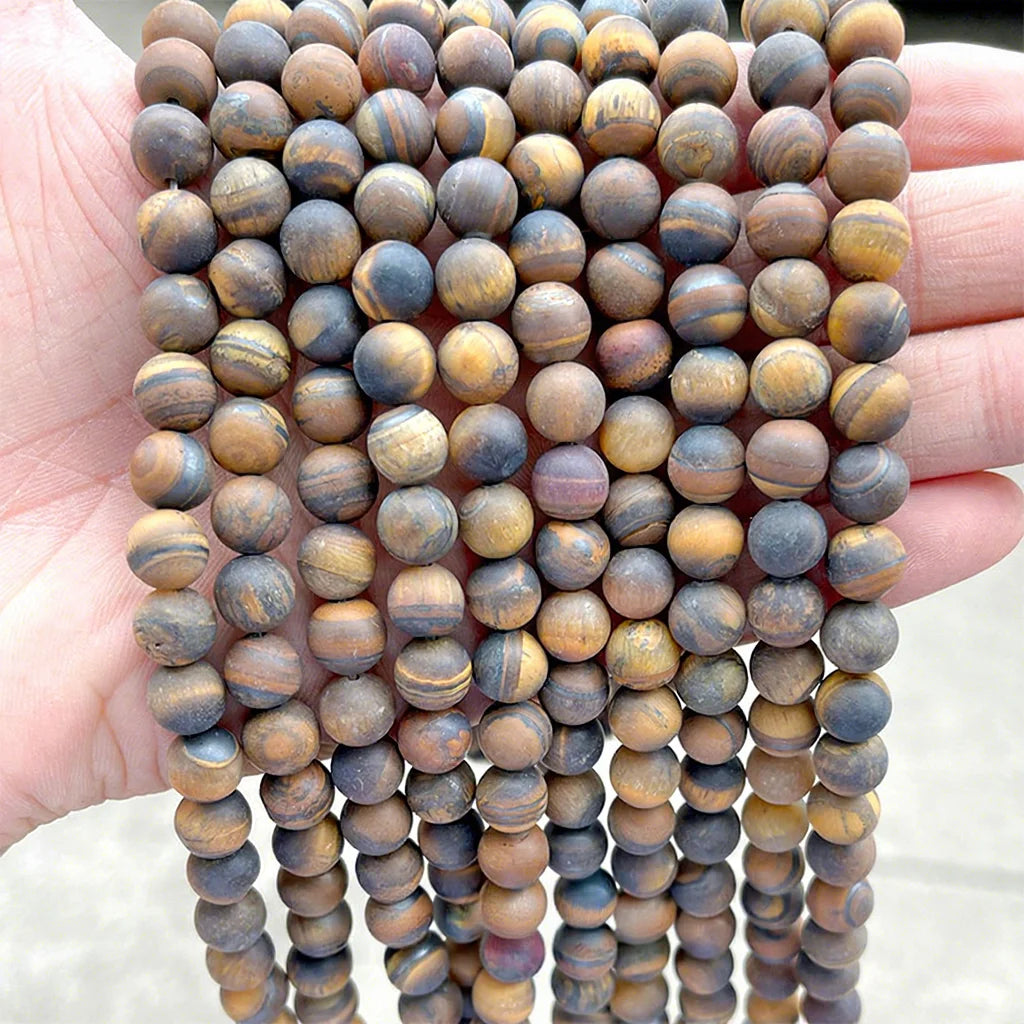 4/6/8/10/12mm Matte Frosted Tiger Eye Yellow Brown Natural Stone Loose Round Tiger Eye Beads for Jewelry Making