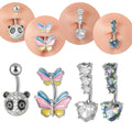2023 New Surgical Steel Butterfly Panda Belly Button Ring Zircon Navel Ring Piercing Barbell Women Body Piercing Jewelry 14G