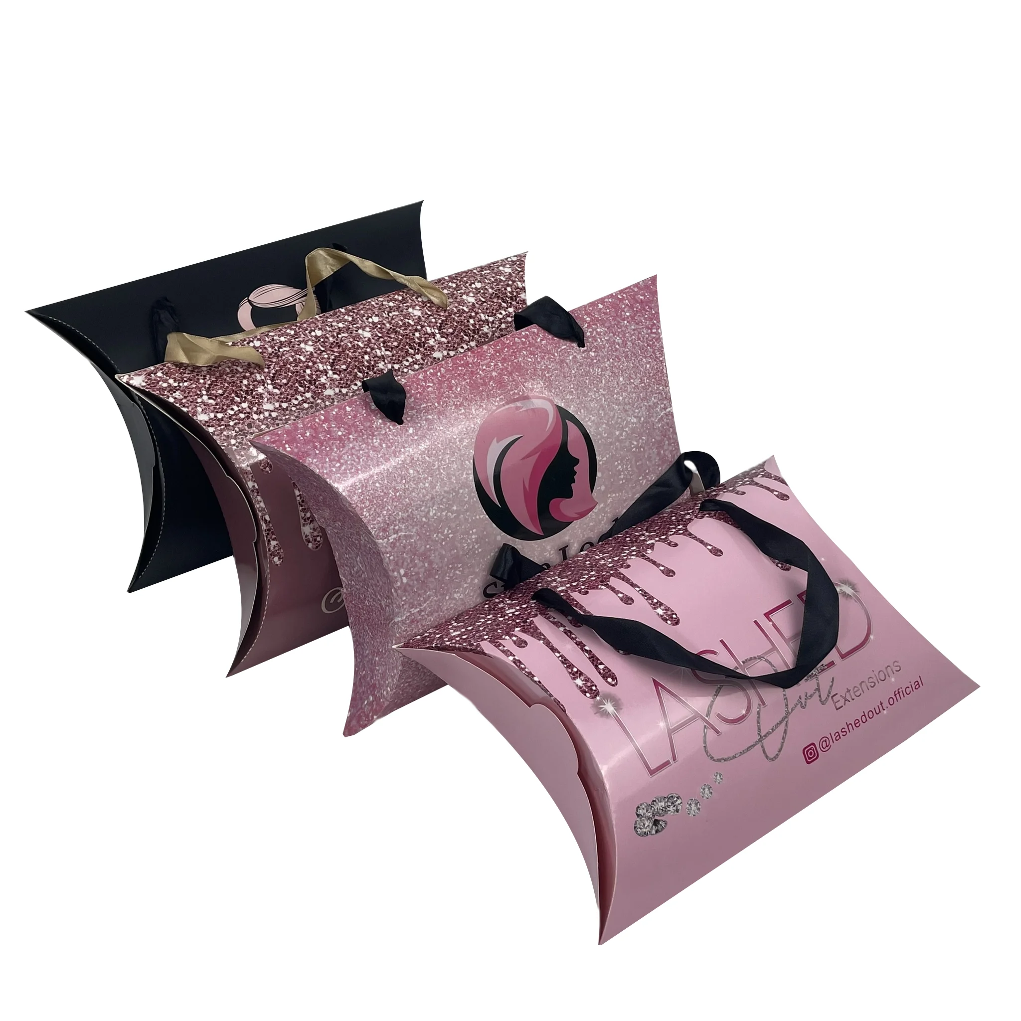Custom Design Logo Printed Pillow Gift Box Recycled Materials Matt Lamination for Wigs Bundles Packaging Folders Style Handle
