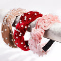 OEM Factory Western Style Velvet Knot Hair Hoop Solid Color Luxury Wide Hair Band Womens Fashion Pearl Beaded Furry Headbands
