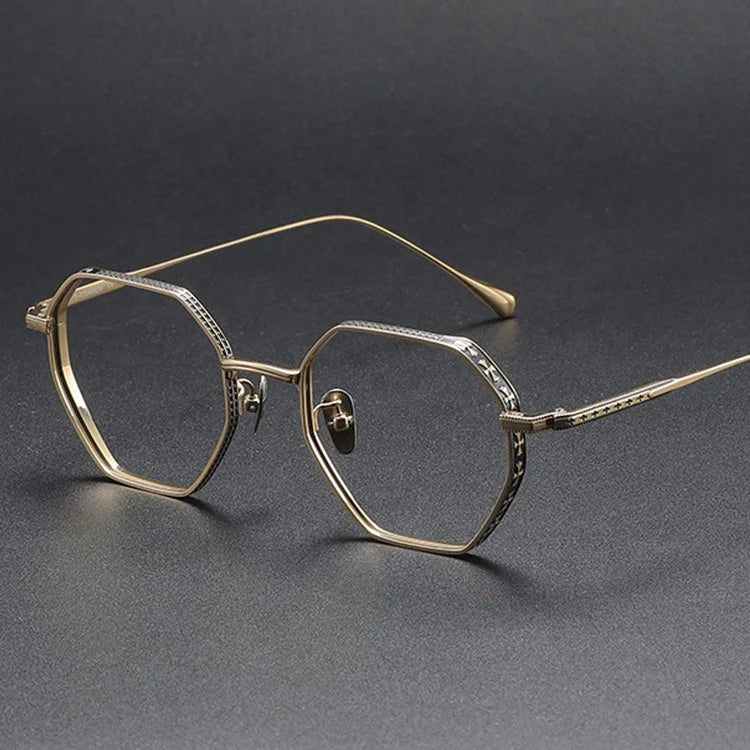 Double Color Gold Titanium Eyeglass Frame Luxury Vintage Retro Optical Glasses Spectacles with Hexagon Pattern Eye Glasses
