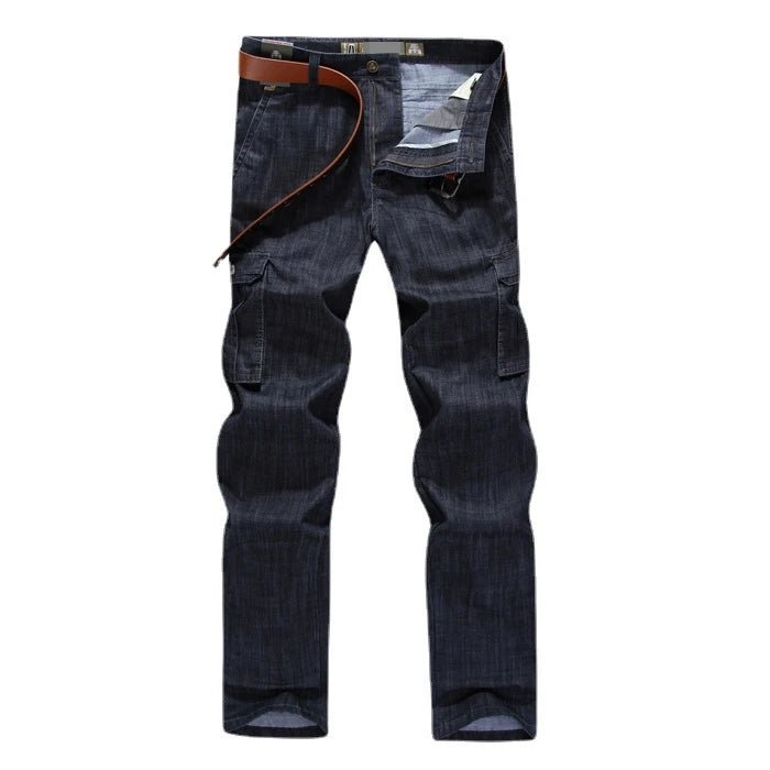 Fitspi Authentic Four Seasons Men's Cargo Jeans Straight Loose Multi-pocket Long Pants Wholesale