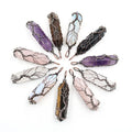 2021 New Trend Retro Natural Crystal Hexagon Wrap Tree of Life Pendant in Rose Quartz Amethyst Opal Natural Stones