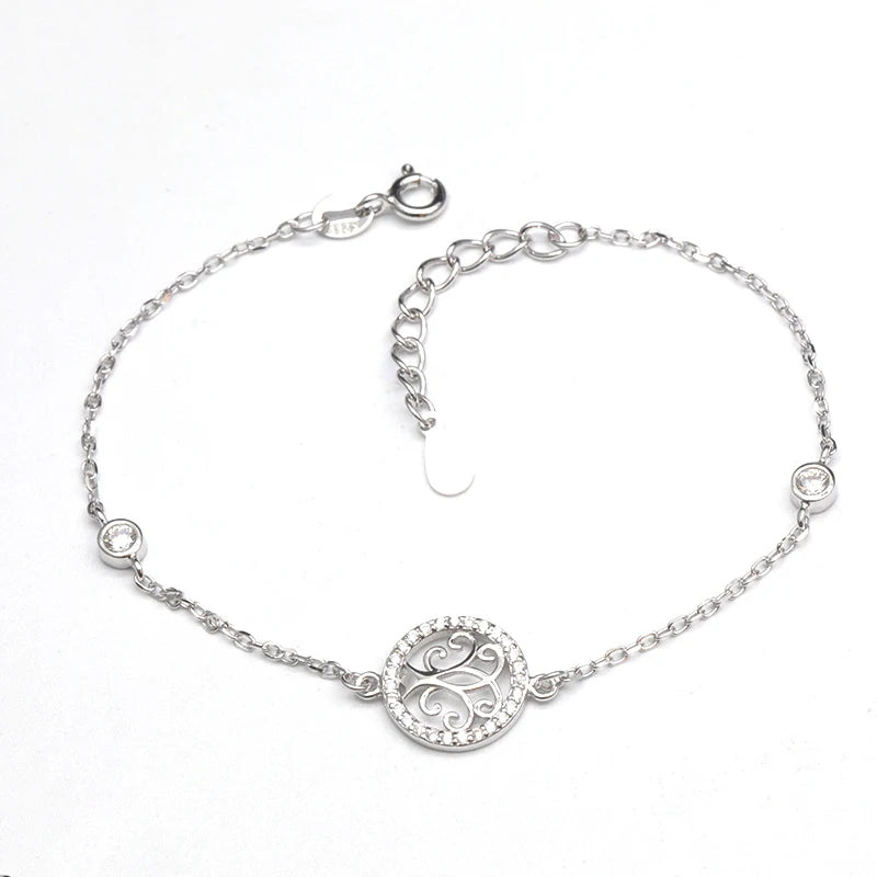 Classic Jewelry Bracelet 925 Sterling Silver Zircon Tree of Life Hollow Bracelet for Ladies