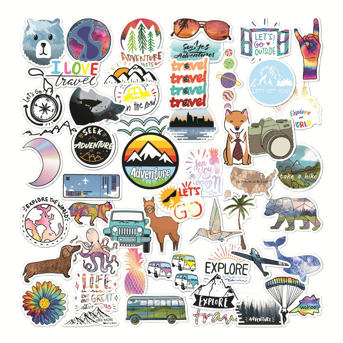 50pcs VSCO outdoor travel small fresh luggage stickers Explore outdoor travel laptop PVC water bottle stickers