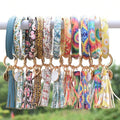Fashion Large Circle O Women Wristlet Keychain Pu Leather Bracelet Bangle Keychain with Tassel
