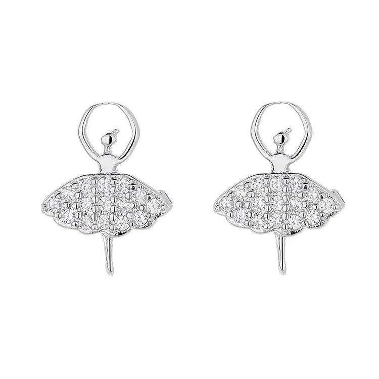 Pure Silver 925 Ballet Girl Earrings Studs Minimalist Earrings Jewelry for Women and Kids