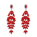 Wedding Ruby Long Drop Leaves Rhinestone Bridal Luxury Crystal Horse Eye Women's Earrings