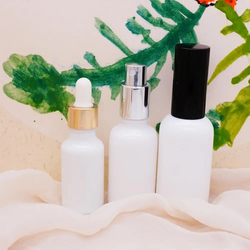 1oz White Porcelain Serum Dropper Glass Bottles with Silver Aluminum Lid