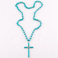 Women Ethnic OM Jewelry 76cm Rosary Chain Natural Stone & Crystal Glass Beads OM Yoga Necklace Cross Pendant Necklace