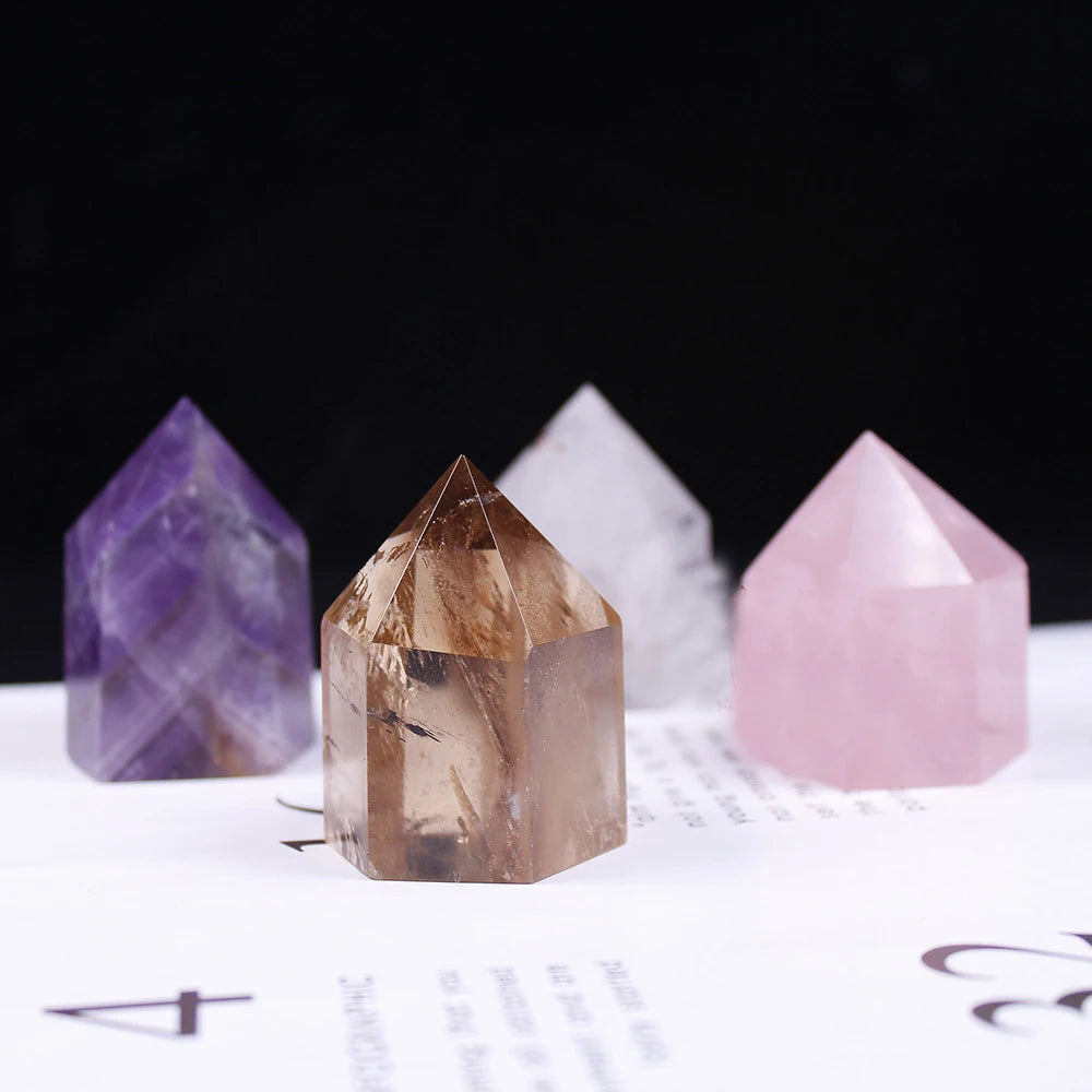 60g Natural Love Faceted Healing Reiki Polished Crystal Stone Tower Office Home Decorations Faceted Wand Feng Shui Crystal Craft