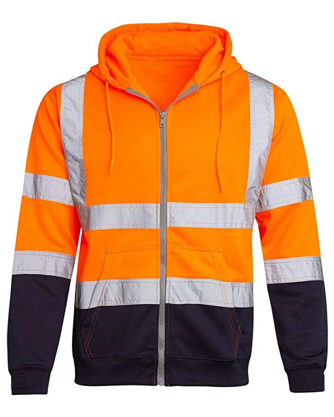 Winter protection Thermal Windproof Outdoor Splice Color Fleece Reflective Strip Zipper Work Shirt Uniform Hoodie