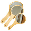 Custom Logo Eco-friendly Bamboo Wood Pocket Makeup Hand Mirror Metal Frame Dressing Wood Mirror