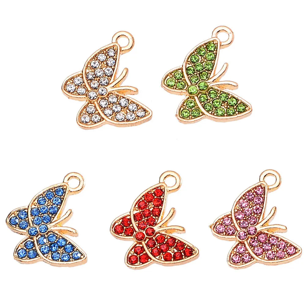 Hot Selling Cute Rhinestone Butterfly Pendant Charms Jewelry Making Shinning Beads for Earring Bracelets Accessories