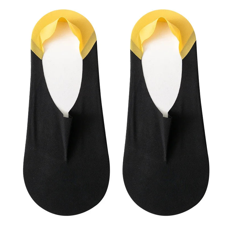 2 Color Splicing New Design Men's Summer Breathable Anti-odor ultra Thin Invisible Socks Cooling Ice Silk Non slip No Show Socks