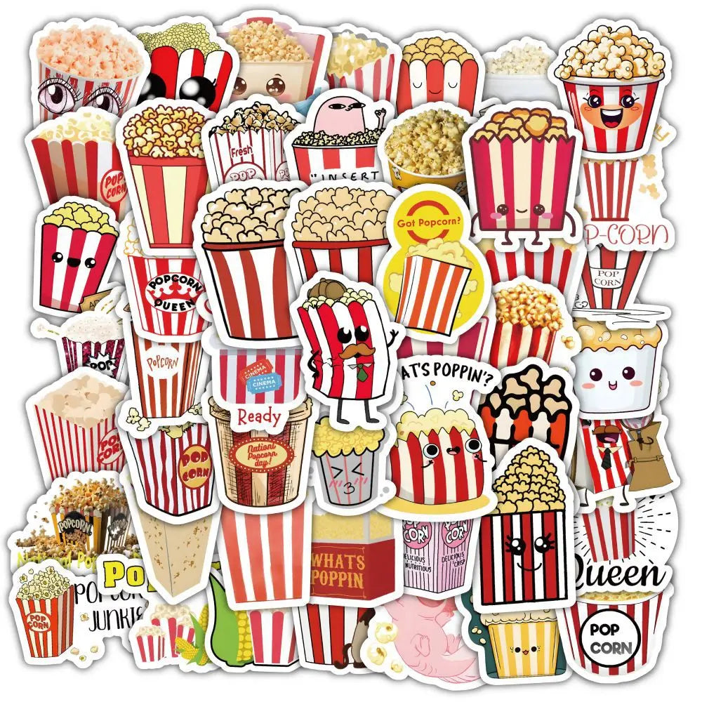60PCS Cute Snack Cartoon Pop Corn Popcorn Sticker