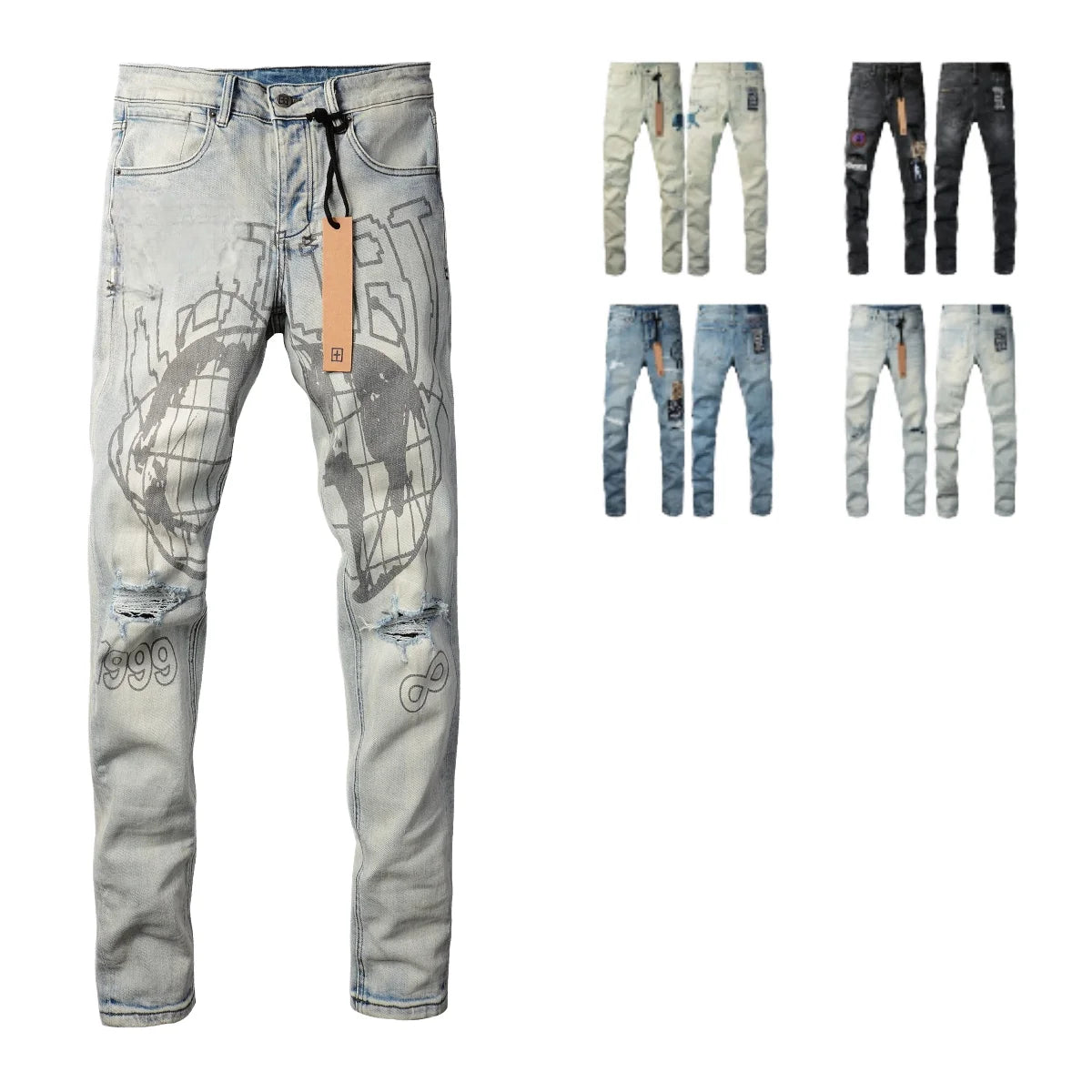 Custom Men's Vintage DTG Digital Printed Straight Leg Jeans Fashion High Street Slimming Pants Denim Fabric Medium for Autumn