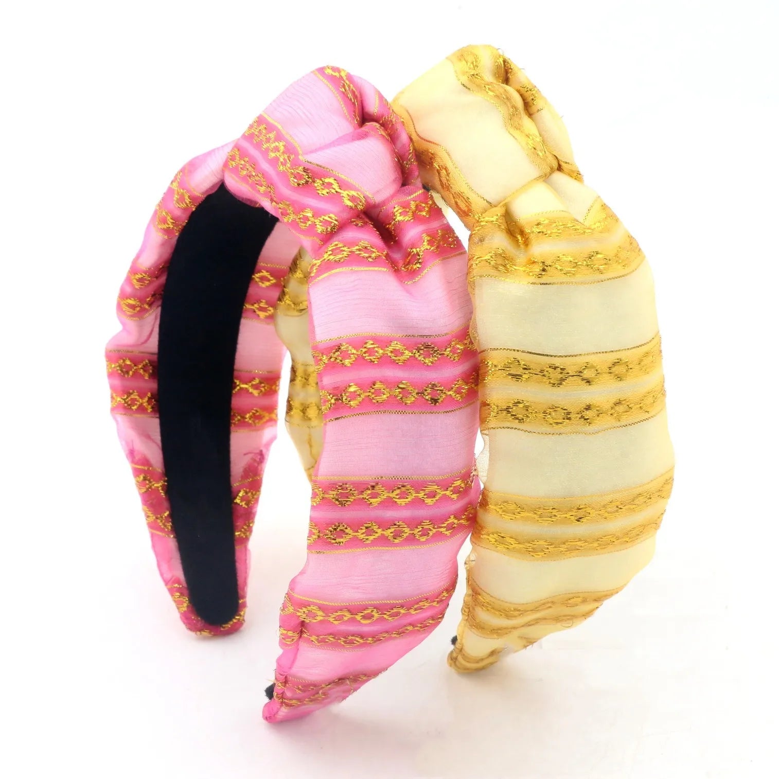 Wholesale Metallic Gold Organza Top Knotted Headband for Girls Bright Color Hair Bands for Spring Summer Hair Accessories