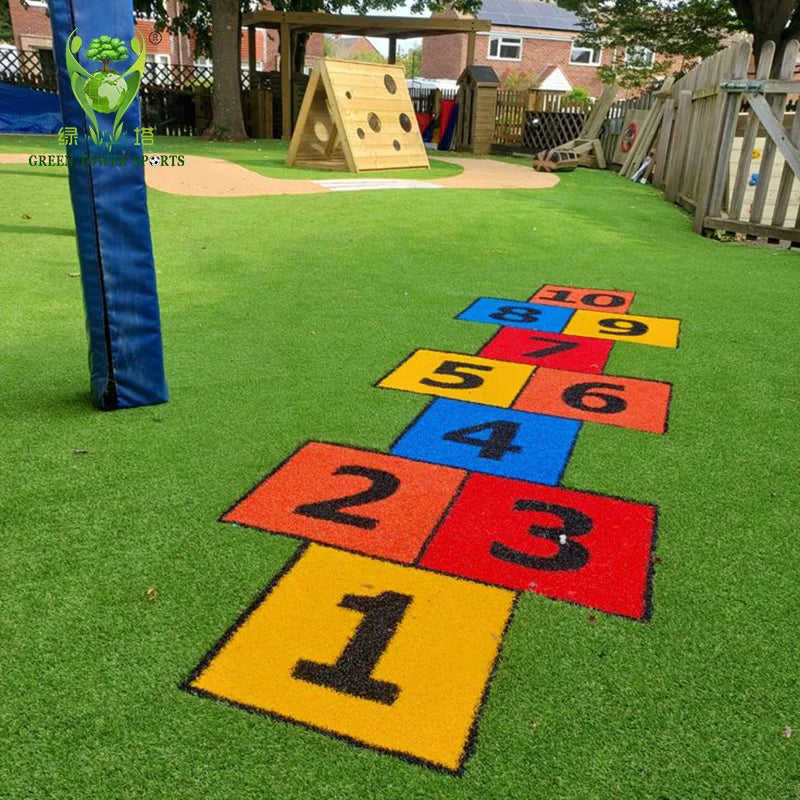 Colorful Synthetic Turf Rainbow Grass Custom Artificial Grass with Number & Animal Prints for Children's Playgrounds