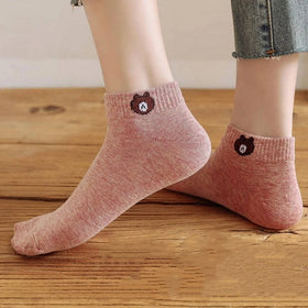 Wholesale Customized Packaging Popular Socks for Women Japanese Style Bear Boat Socks Short Trendy Thin Invisible Women Socks