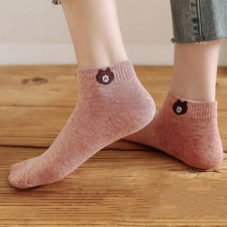 Wholesale Customized Packaging Popular Socks for Women Japanese Style Bear Boat Socks Short Trendy Thin Invisible Women Socks