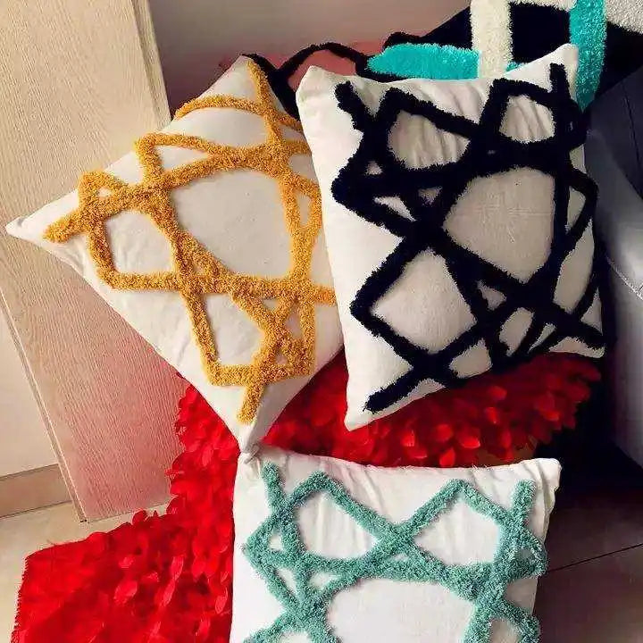 Innermor New Arrival Luxury Moroccan Indian Style Square Cushion Cover Floral Striped Polyester Cotton Tufted Embroidery Hotel