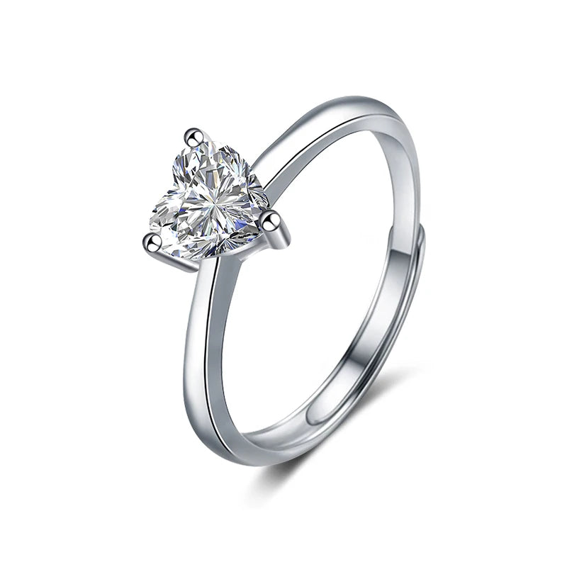 XJZ121 0.5/1ct 5mm Heart Cut Moissanite Ring for Women S925 Solid Silver Diamond Wedding Band Luxury Jewelry