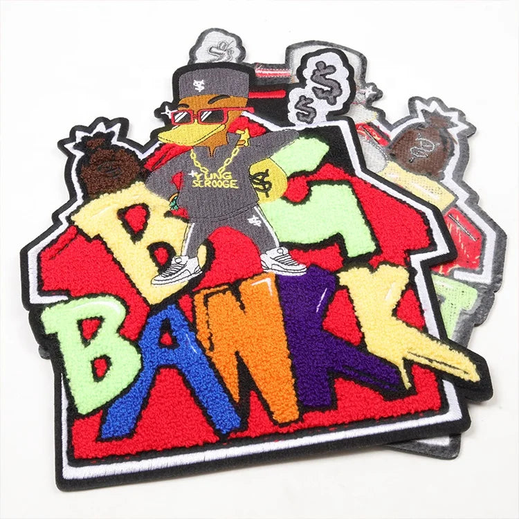 Custom Colorful Large Cute Embroidery and Towel Chenille Letters Patches Applique With Symbol