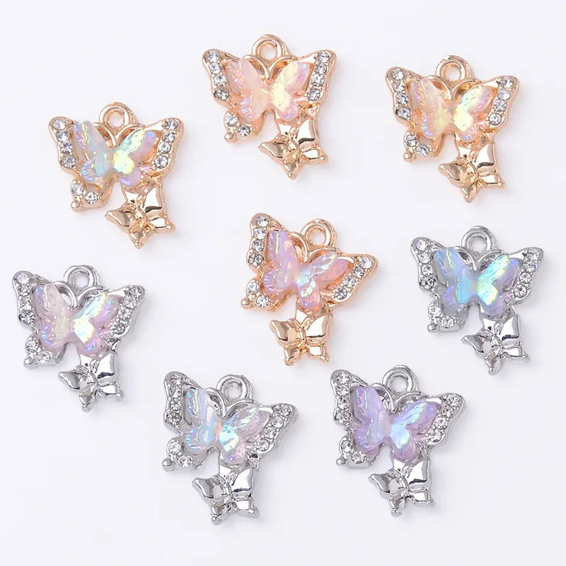 Fashion Cute Colorful butterfly Single Loop Pendant Alloy Rack Plated for DIY Bracelet Necklace Earring Making