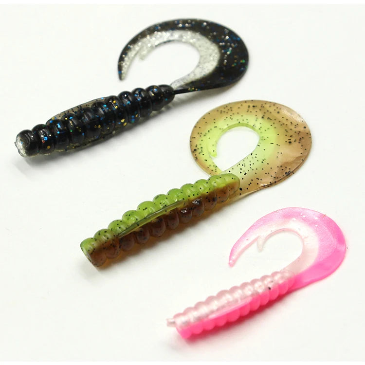 Selco Two Size Soft Plastic Worm Fishing Lure Silicone Uv Glow Real Fish Swim Bait Single Tail Soft Maggot Grub Worm Lure