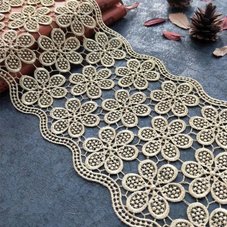 Customized Professional Eco-Friendly Lace Edging Italian Lace Embroidery Fabric with Flower Pattern 35% Metallic Yarn JB59