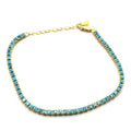 Daidan Bracelet Gold Plated 18K Turquoise Bracelet 925 Sterling Silver 3mm Tennis Blue Turquoise Tennis Bracelet