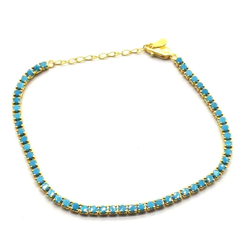 Daidan Bracelet Gold Plated 18K Turquoise Bracelet 925 Sterling Silver 3mm Tennis Blue Turquoise Tennis Bracelet