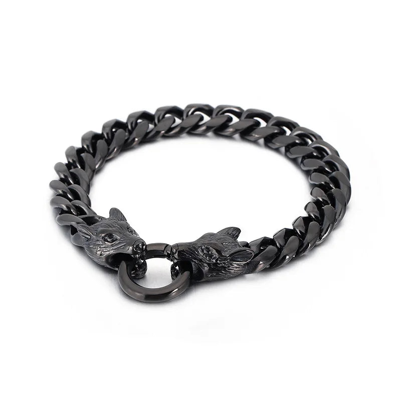 Personalized Black Gold Silver Viking Wolf Head Stainless Steel Chain Bracelet for Fashion Men Jewelry Bangle Wholesale