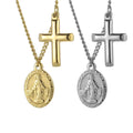 Waterproof Jewelry 18K Gold Plated Stainless Steel Cross Oval Pendant Choker Necklace  with Link Chain for Women MSPN-0019