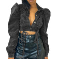 2021 Fashion Lapel Slim Women's Jacket Button Drawstring Denim Women's Jacket and Coat